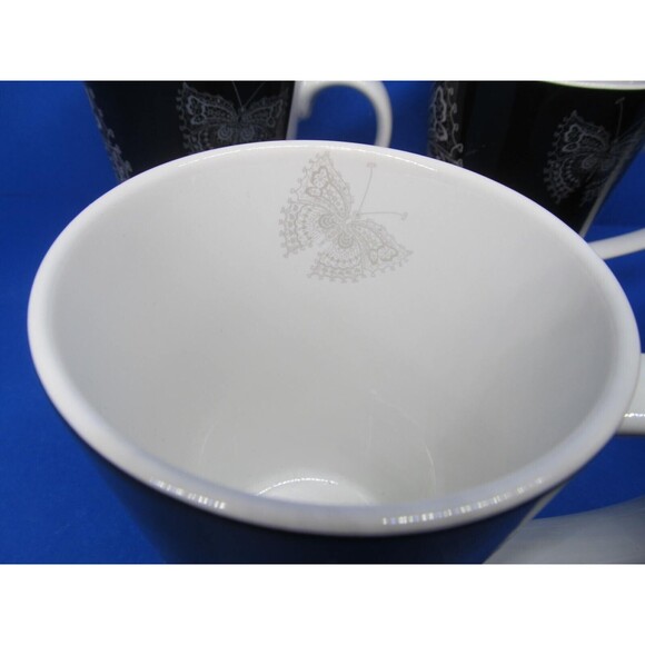 Roscher Butterfly Lace Collection Set Of 4 White On Black 4 1/2" Tall Cups Mugs - Picture 13 of 16